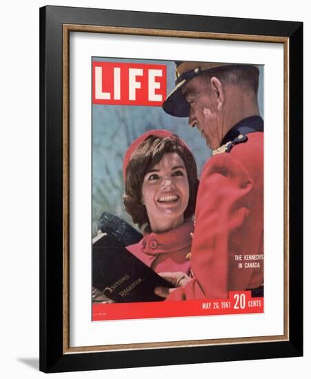 Jacqueline Kennedy Chatting with Canadian Mounted Policeman During Visit with JFK, May 26, 1961-Leonard Mccombe-Framed Photographic Print