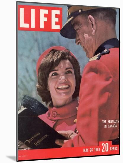 Jacqueline Kennedy Chatting with Canadian Mounted Policeman During Visit with JFK, May 26, 1961-Leonard Mccombe-Mounted Photographic Print