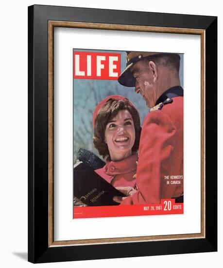Jacqueline Kennedy Chatting with Canadian Mounted Policeman During Visit with JFK, May 26, 1961-Leonard Mccombe-Framed Photographic Print