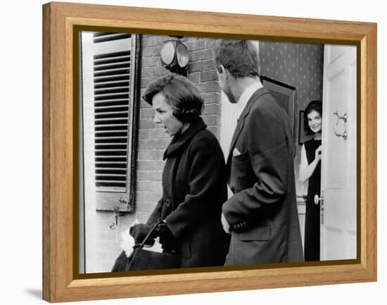 Jacqueline Kennedy, in Doorway of Her Temporary Georgetown Home after Leaving the White House-null-Framed Stretched Canvas