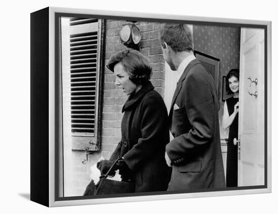 Jacqueline Kennedy, in Doorway of Her Temporary Georgetown Home after Leaving the White House-null-Framed Stretched Canvas