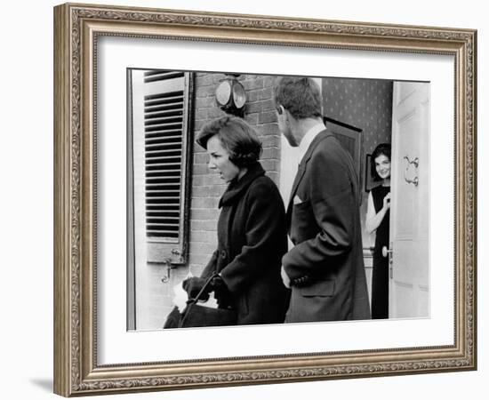 Jacqueline Kennedy, in Doorway of Her Temporary Georgetown Home after Leaving the White House-null-Framed Photo