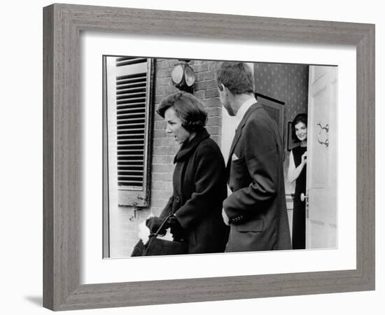 Jacqueline Kennedy, in Doorway of Her Temporary Georgetown Home after Leaving the White House-null-Framed Photo