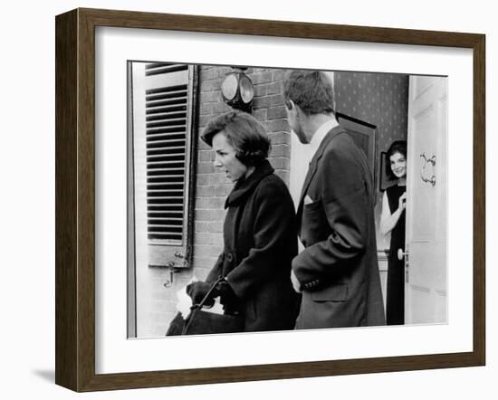 Jacqueline Kennedy, in Doorway of Her Temporary Georgetown Home after Leaving the White House-null-Framed Photo