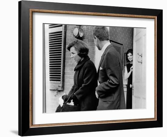 Jacqueline Kennedy, in Doorway of Her Temporary Georgetown Home after Leaving the White House-null-Framed Photo