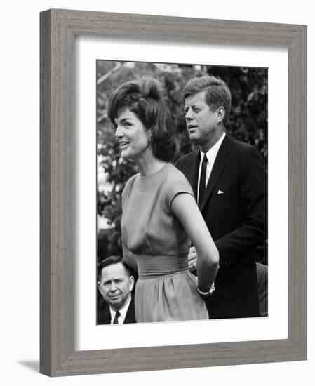 Jacqueline Kennedy, John F. Kennedy, on the White House Lawn, May 28, 1962-null-Framed Photo