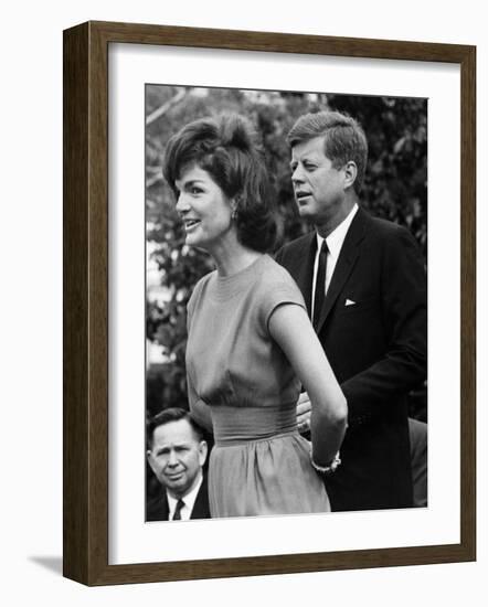 Jacqueline Kennedy, John F. Kennedy, on the White House Lawn, May 28, 1962-null-Framed Photo