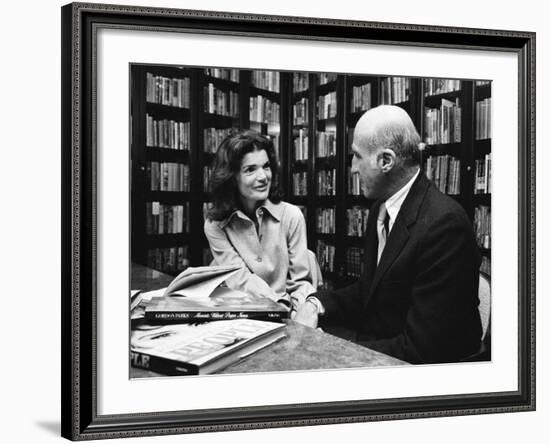 Jacqueline Kennedy Onassis and Boss Thomas H. Guinzburg at Viking Press-Alfred Eisenstaedt-Framed Premium Photographic Print