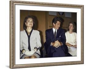 Jacqueline Kennedy Onassis and Her Children John F. Kennedy Jr. and Caroline Kennedy Schlossberg-null-Framed Premium Photographic Print