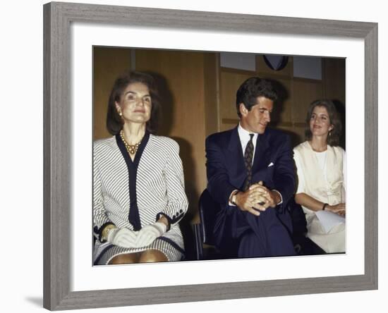 Jacqueline Kennedy Onassis and Her Children John F. Kennedy Jr. and Caroline Kennedy Schlossberg-null-Framed Premium Photographic Print