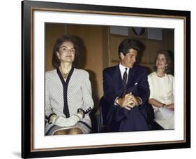 Jacqueline Kennedy Onassis and Her Children John F. Kennedy Jr. and Caroline Kennedy Schlossberg-null-Framed Premium Photographic Print