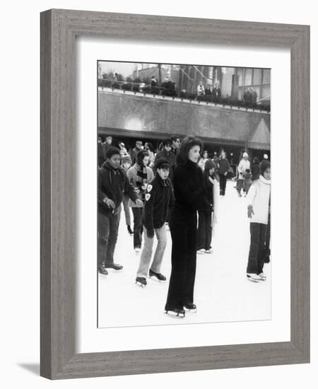 Jacqueline Kennedy Onassis Ice Skating at Rockefeller Center, New York City, Sept 9, 1970-null-Framed Photo