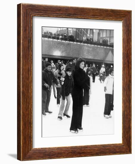 Jacqueline Kennedy Onassis Ice Skating at Rockefeller Center, New York City, Sept 9, 1970-null-Framed Photo