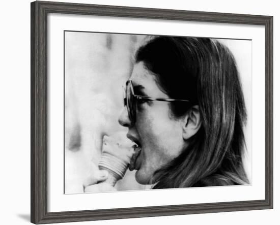 Jacqueline Kennedy Onassis Licks Ice Cream Cone While Shopping in Portofino, Italy, Jun 14, 1971-null-Framed Photo