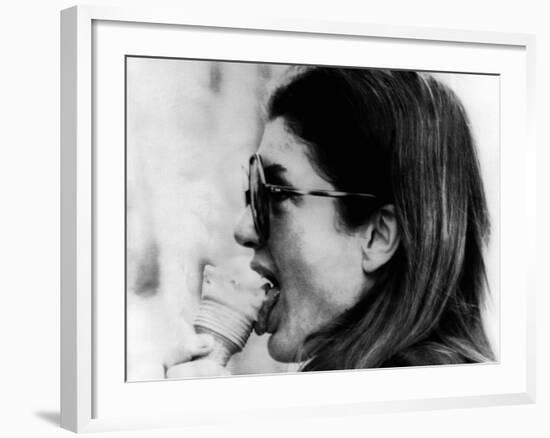 Jacqueline Kennedy Onassis Licks Ice Cream Cone While Shopping in Portofino, Italy, Jun 14, 1971--Framed Photo