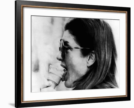 Jacqueline Kennedy Onassis Licks Ice Cream Cone While Shopping in Portofino, Italy, Jun 14, 1971--Framed Photo