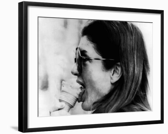 Jacqueline Kennedy Onassis Licks Ice Cream Cone While Shopping in Portofino, Italy, Jun 14, 1971--Framed Photo