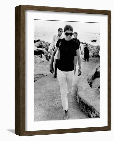 Jacqueline Kennedy Onassis on Vacation in Capri, Italy-null-Framed Photo