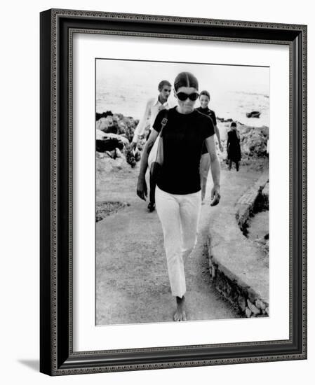 Jacqueline Kennedy Onassis on Vacation in Capri, Italy-null-Framed Photo