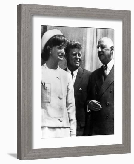 Jacqueline Kennedy, President John F. Kennedy and French President Charles De Gaulle, 1963-null-Framed Photo