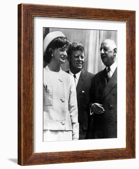 Jacqueline Kennedy, President John F. Kennedy and French President Charles De Gaulle, 1963-null-Framed Photo
