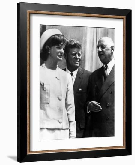 Jacqueline Kennedy, President John F. Kennedy and French President Charles De Gaulle, 1963-null-Framed Photo