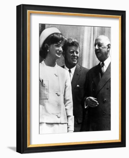 Jacqueline Kennedy, President John F. Kennedy and French President Charles De Gaulle, 1963-null-Framed Photo