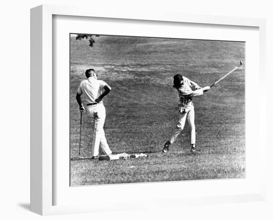 Jacqueline Kennedy Taking Lesson from Golf Pro Henry Lidner at Newport Country Club, Sept 13, 1962-null-Framed Photo