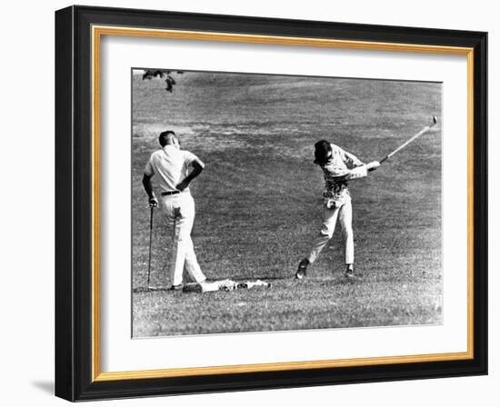 Jacqueline Kennedy Taking Lesson from Golf Pro Henry Lidner at Newport Country Club, Sept 13, 1962-null-Framed Photo