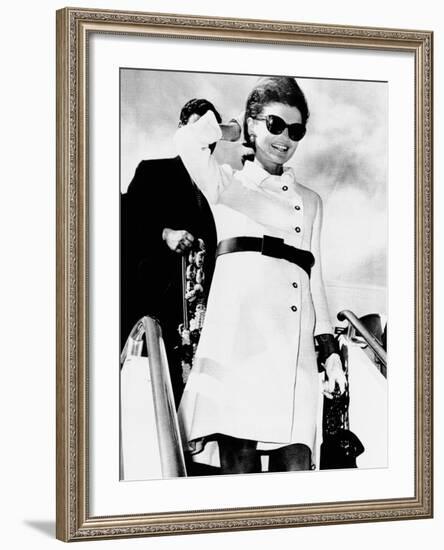 Jacqueline Kennedy, Wearing a White Coat Dress with a Short Skirt-null-Framed Photo