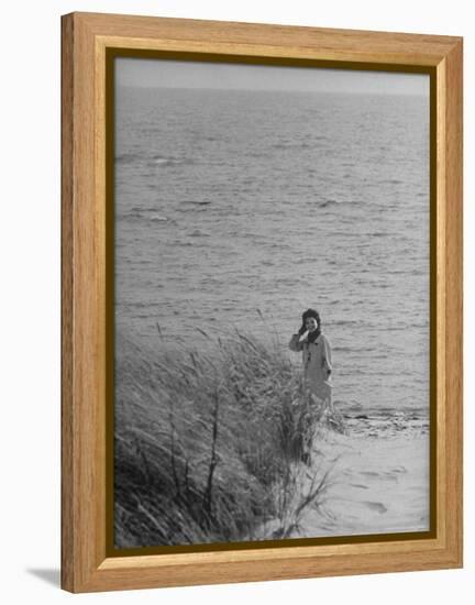 Jacqueline Kennedy, Wife of Dem. Candidate, Walk Along Beach Near Kennedy Compound on Election Day-Paul Schutzer-Framed Premier Image Canvas