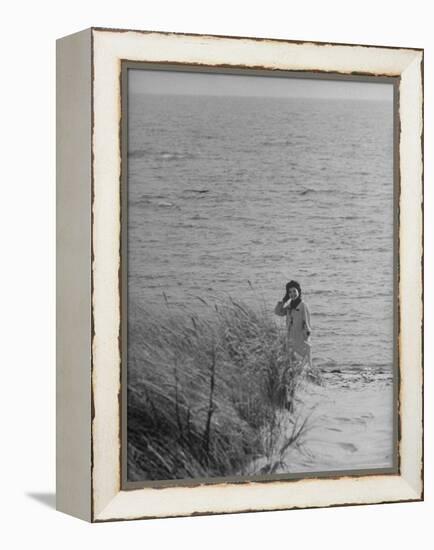 Jacqueline Kennedy, Wife of Dem. Candidate, Walk Along Beach Near Kennedy Compound on Election Day-Paul Schutzer-Framed Premier Image Canvas