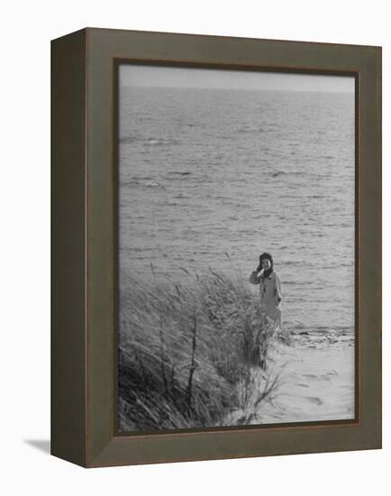 Jacqueline Kennedy, Wife of Dem. Candidate, Walk Along Beach Near Kennedy Compound on Election Day-Paul Schutzer-Framed Premier Image Canvas