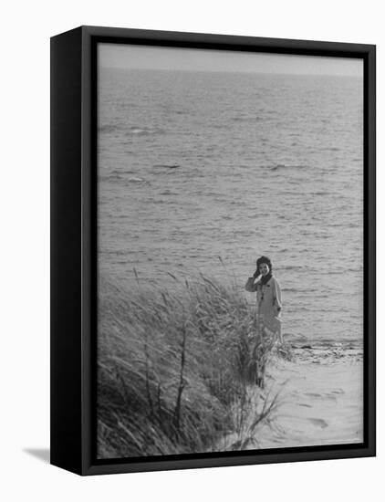 Jacqueline Kennedy, Wife of Dem. Candidate, Walk Along Beach Near Kennedy Compound on Election Day-Paul Schutzer-Framed Premier Image Canvas