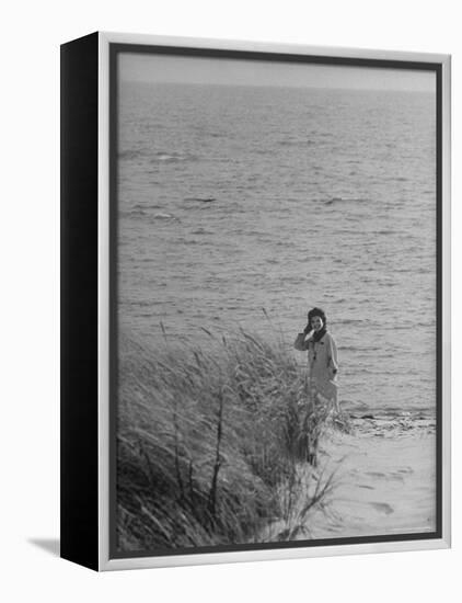 Jacqueline Kennedy, Wife of Dem. Candidate, Walk Along Beach Near Kennedy Compound on Election Day-Paul Schutzer-Framed Premier Image Canvas