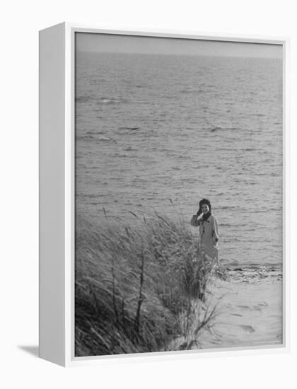 Jacqueline Kennedy, Wife of Dem. Candidate, Walk Along Beach Near Kennedy Compound on Election Day-Paul Schutzer-Framed Premier Image Canvas