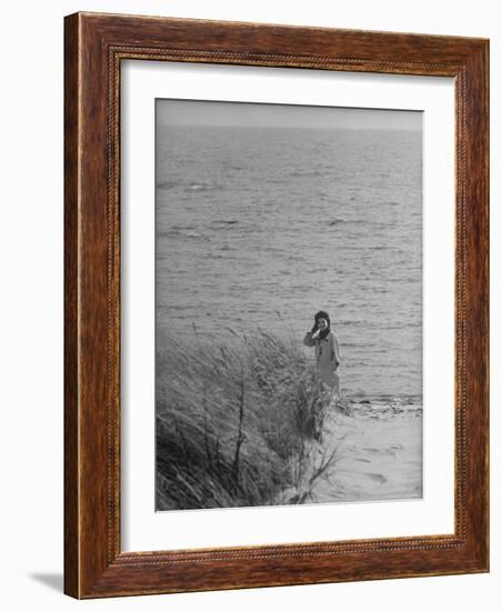 Jacqueline Kennedy, Wife of Dem. Candidate, Walk Along Beach Near Kennedy Compound on Election Day-Paul Schutzer-Framed Photographic Print