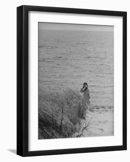 Jacqueline Kennedy, Wife of Dem. Candidate, Walk Along Beach Near Kennedy Compound on Election Day-Paul Schutzer-Framed Photographic Print