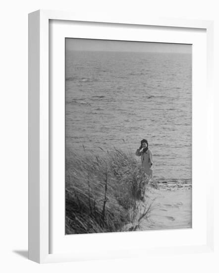 Jacqueline Kennedy, Wife of Dem. Candidate, Walk Along Beach Near Kennedy Compound on Election Day-Paul Schutzer-Framed Photographic Print