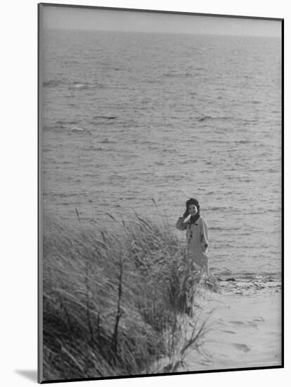 Jacqueline Kennedy, Wife of Dem. Candidate, Walk Along Beach Near Kennedy Compound on Election Day-Paul Schutzer-Mounted Photographic Print