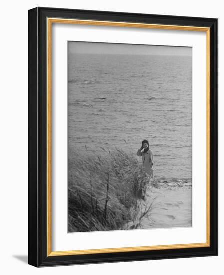 Jacqueline Kennedy, Wife of Dem. Candidate, Walk Along Beach Near Kennedy Compound on Election Day-Paul Schutzer-Framed Photographic Print