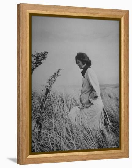 Jacqueline Kennedy, Wife of Dem. Pres. Candidate, Taking Walk Along Beach on Election Day-Paul Schutzer-Framed Premier Image Canvas