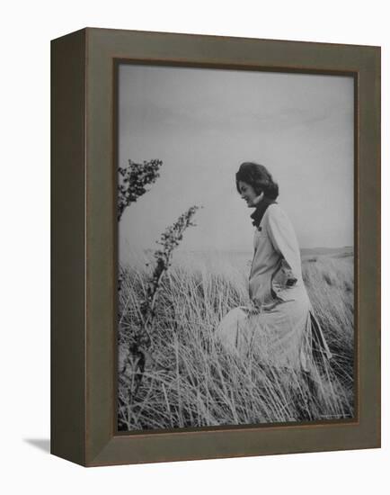 Jacqueline Kennedy, Wife of Dem. Pres. Candidate, Taking Walk Along Beach on Election Day-Paul Schutzer-Framed Premier Image Canvas