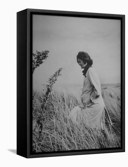 Jacqueline Kennedy, Wife of Dem. Pres. Candidate, Taking Walk Along Beach on Election Day-Paul Schutzer-Framed Premier Image Canvas