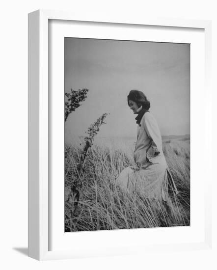 Jacqueline Kennedy, Wife of Dem. Pres. Candidate, Taking Walk Along Beach on Election Day-Paul Schutzer-Framed Photographic Print