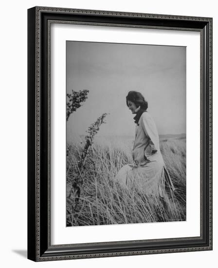 Jacqueline Kennedy, Wife of Dem. Pres. Candidate, Taking Walk Along Beach on Election Day-Paul Schutzer-Framed Photographic Print