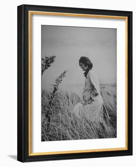 Jacqueline Kennedy, Wife of Dem. Pres. Candidate, Taking Walk Along Beach on Election Day-Paul Schutzer-Framed Photographic Print