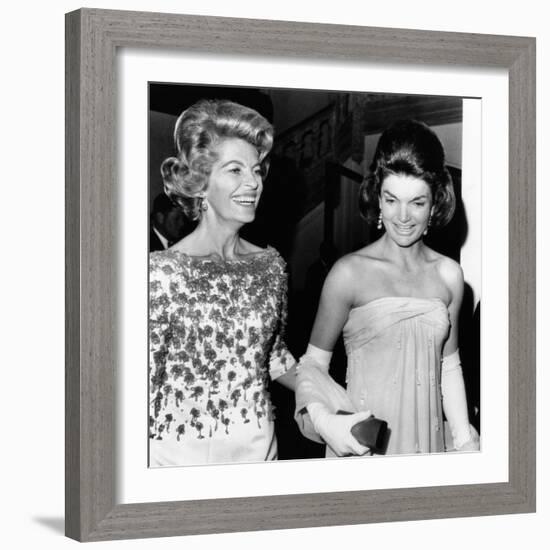 Jacqueline Kennedy with the Wife of the French Ambassador, Nicole Alphand-null-Framed Photo