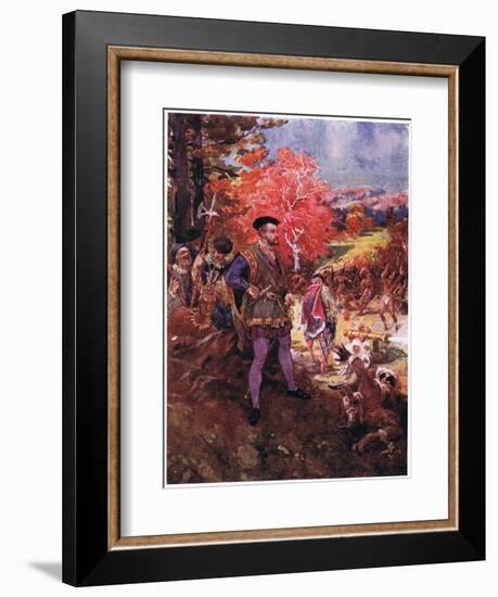 Jacques Cartier and the Redskins, C.1920-Henry Sandham-Framed Giclee Print