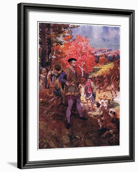 Jacques Cartier and the Redskins, C.1920-Henry Sandham-Framed Giclee Print